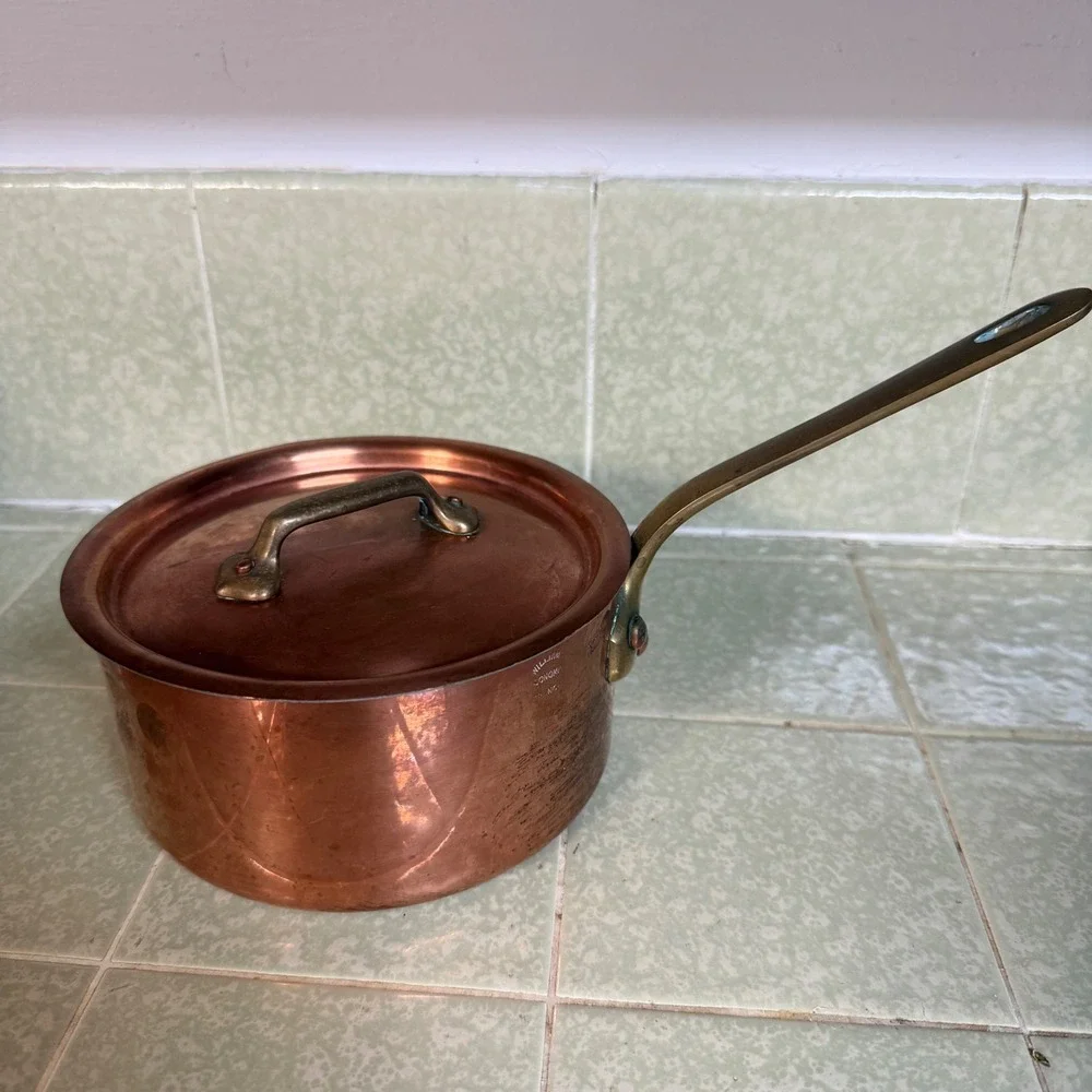 Williams Sonoma France Copper Saucepan Lid Tin Lined Brass Handle Made in France